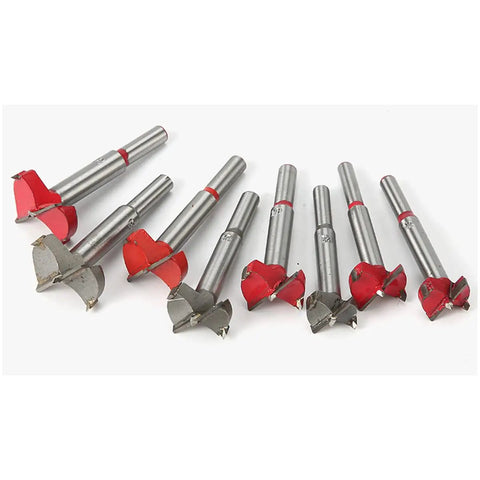 Precision 14mm Forstner Drill Bit Heavy Duty Cemented Carbide Hole Saw set of drill bits with red accents for woodworking tasks.