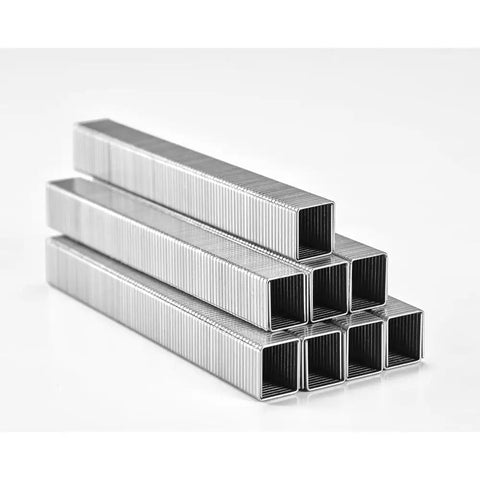Top Tier Heavy Duty Crown Staples In A Massive 1250 Piece Pack, 3/8 By 1/2 Inch Galvanized Steel stacked for use in cordless nailers.
