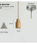 Wood LED Pendant Light Dining Room Furniture Hanging Light Restaurant Walnut Indoor Lights Beside GU10 LED showing size dimensions.