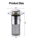 Dimensions of Heavy Duty Bathroom Sink Stopper Strainer With Removable Stainless Steel Filter Basket for effective drainage.