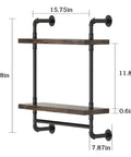 Heavy Duty Two Tier Industrial Pipe Wall Shelves With Rustic Wood And Vintage Towel Bar Straight Up Awesome Go To Storage Option For Bathroom And Farmhouse Living Room Decor, measuring 15.75in x 23.8in.