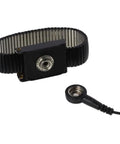 Extendable ESD Wrist Strap With Alligator Clip Grounding Wristband in black PU material, shown with detachable extra long cord.
