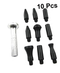 Auto Dent Repair Kit With Replaceable Heads, Pro Grade Dent Remover Tool Set including 10 black replaceable heads and silver handle.