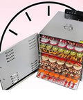 Top Shelf Heavy Duty Ten Layer Stainless Steel Electric Food Dehydrator With Digital Timer And Adjustable Trays for drying fruits and snacks.