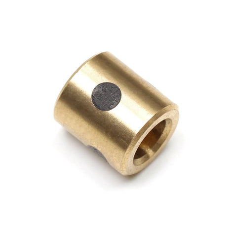Workhorse Grade Carbon Steel Bronze Sleeve Bearing 3mm Bore 5mm OD 5mm Length Oil Free Bushing showing bronze body and hole.