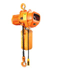 Heavy Duty 1500W Electric Chain Hoist And Overhead Crane featuring an orange rustproof frame and remote control, ideal for garage work.