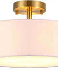 Cool 15 Inch Drum Light Semi Flush Mount Ceiling Light Fixture With White Fabric Drum Shade And Brass Finish Easy Install Dimmer Compatible For Bedroom Dining Room Living Room