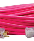 Pink Heavy Duty Outdoor Extension Cord 50 Ft 12 Gauge 3 Conductor SJTW Lighted End Weatherproof All Copper Wire High Visibility
