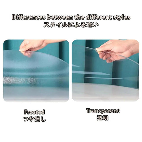 Frosted and transparent styles comparison of Heavy Duty Pvc Floor Protector Mat For Rolling Chairs With Slick Glide.