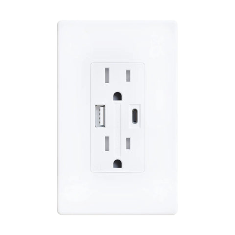 White 4 Pack Dual USB Wall Outlet With Type A And Type C Ports, 25W 5.0A High Speed USB Charging, 15A Tamper Resistant Receptacle