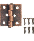 Bronze Dolls House Hinges Set 4pc Miniature Metal Hardware Kit, 1:12 Scale DIY Fixtures And Fittings, 9mm Long, shown with matching screws.