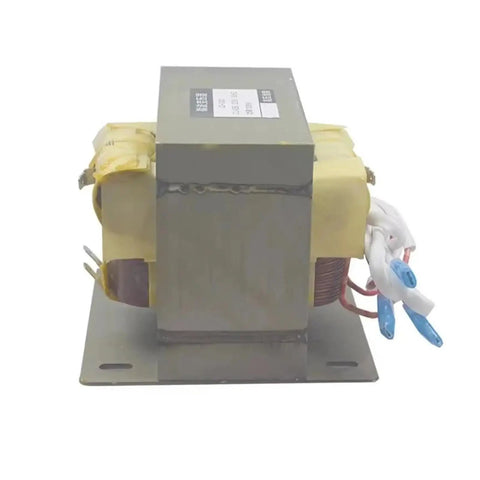 Solid 1KW Industrial High Voltage Transformer With Heavy Duty All Copper Windings For Reliable Microwave Oven Repair, side view showing connections.