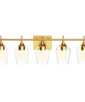 5 Light Gold Vanity Light Fixtures Over Mirror With Bell Glass Shades Industrial Modern Mid Century Wall Lamps For Bathroom And Living Room Premium Gold Finish That Upgrades Your Restroom Decor And Vibe
