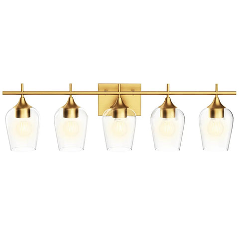 5 Light Gold Vanity Light Fixtures Over Mirror With Bell Glass Shades Industrial Modern Mid Century Wall Lamps For Bathroom And Living Room Premium Gold Finish That Upgrades Your Restroom Decor And Vibe