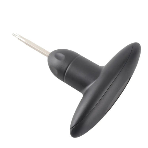 Get This Lightweight Hex Key Wrench Tool For Driver Shaft Adapter Repair With Quick Adjustment Features Designed To Make Your Golf Game Tighter And More Portable On The Course Any Day. black plastic golf hex key wrench with metal shaft, angled view