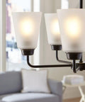 Seagull 3115205962 Five Light Transitional Chandelier From Kerrville Collection with satin etched glass, close-up view