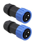 Heavy Duty Two Pack M23 8 Pin Power Connector 50A 500V IP67 Waterproof Male And Female Plug close-up view with blue locking caps.