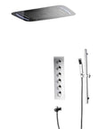 Thermostatic LED Shower System With Ceiling Mounted Rain Head And 4 Spray Settings, Slick Chrome Finish Bathtub Faucet And Handheld Sprayer, Heavy Duty Temp Control For Zero Stress Daily Showers.