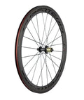 Side view of a Carbon Fiber Road Bike Wheelset 700C Clincher, 50mm Deep Rim, 23mm Wide Matte Finish With Transparent Decal.