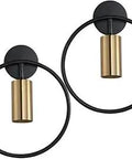 Cordless Wireless Wall Sconces Set Of 2 With Remote Battery Powered LED Wall Lights In Metal Circular Gold Ring Finish