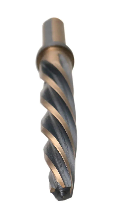 Pro Grade High Speed Steel Spiral Flute Car Reamer Set With Gold Oxide, close-up of a spiral reamer with gold oxide coating.