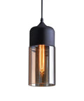 Industrial Farmhouse Pendant Light With Black Finish And Amber Cylinder Shade For Kitchen Island, Dining Room, Hallway