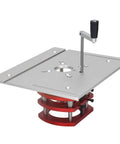 Top Shelf Router Lift Kit For Custom Woodworking Shops Featuring Slick Manual Crank Handle And Dead Precise Height Adjustment Tough Aluminum Stainless Steel Insert Plate.