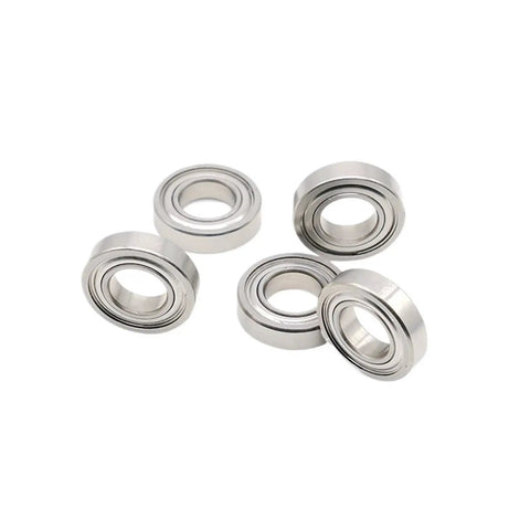 Amp Up Your Gear With Double Sealed Deep Groove Ball Bearings 10 Pack Size 6700ZZ 10X15X4mm showing five steel bearings designed for low noise operation.