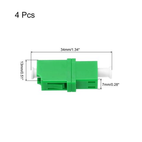 LC APC Single Mode Fiber Optic Adapter Set Simplex Connector, green, 4 pack, dimensions shown, for network and internet
