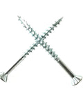 Heavy Duty Flat Head Wood Screws Eight X Two Inch Zinc Coated Steel Fasteners With Type Seventeen Point Nibs for Particle Board MDF cabinets.