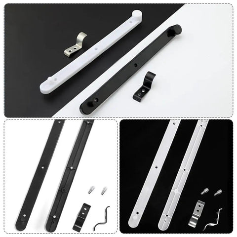 Hidden Flip Up Cabinet Door Rail Set 9.5 Inch Track Hardware in black and white, screws and brackets included, for smooth sliding.