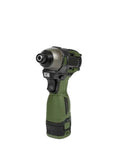 Cordless Brushless Electric Drill Delivering 140Nm of Knockout Torque With Solid Metal Ratchet Chuck In Army Green side view
