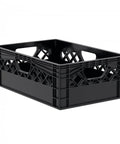 Half Size Milk Crate Storage Box 24 Quart Capacity Black Industrial Grade Built Tough Stackable Utility Organizer For Tools, Supplies, And Household Items Perfect For Garage, Workshop, And Pantry