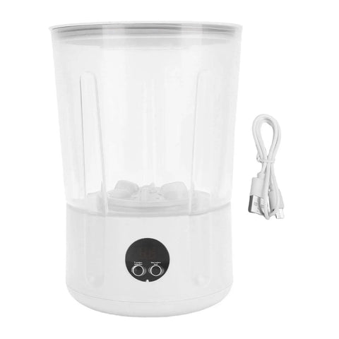Slick Cordless Mini Washing Machine A Perfect Campus Essential For Dorm Life And Travel Compact Abs Plastic Rechargeable Clothes Washer with clear container and USB charging cable.
