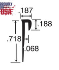 Aluminum J Channel for One Sixteenth Inch Panels Cap Moulding 72 Inch Long Pro Pack 10 Pieces 60 Feet Total Mill Finish 6063 T5 Rust Resistant for Framing Signage Poster Boards and Acrylic, profile view with .187 and .188 dimensions