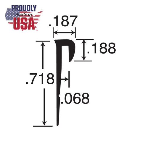 Aluminum J Channel for One Sixteenth Inch Panels Cap Moulding 72 Inch Long Pro Pack 10 Pieces 60 Feet Total Mill Finish 6063 T5 Rust Resistant for Framing Signage Poster Boards and Acrylic, profile view with .187 and .188 dimensions