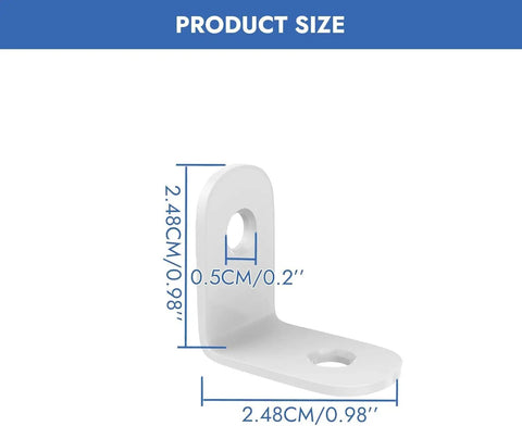 Dimensions of Beefy Heavy Duty White Corner Braces For Wood Shelves L Brackets 90 Degree Right Angle Stainless Steel Fasteners 1x1 Inch