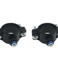 Two black Drain Saddle Valve Clamp One Quarter Inch Quick Connect Fitting For Under Sink Water Filters And RO Systems, durable POM plastic.