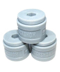 Three grey 35mm Bottomless Tokens Volume Spacers stacked for Pike BoXXer Lyrik Yari forks