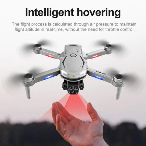 8K Aerial Drone With 3 Cameras Brushless Power Intelligent Obstacle Avoidance hovering above hand in flight