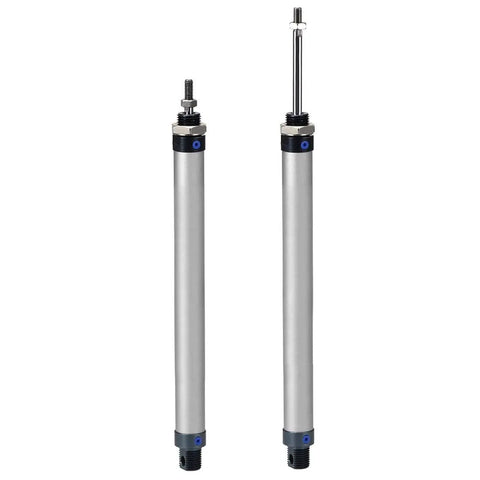 16mm Bore Pneumatic Air Cylinder With 400mm Stroke M6 Piston Rod Thread M5 Rod Female Thread Single Rod Double Acting Built Tough Aluminum Alloy Build Heavy Duty Industrial Pneumatic Cylinder, one extended