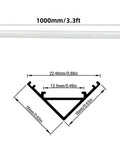 V Shape LED Aluminum Channel Kit 10 Pack 3.3ft Each With Milky Diffuser Cover dimensions diagram