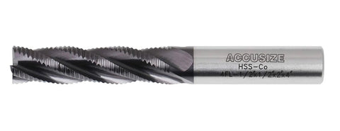 Accusize roughing end mill, 1/2 in diameter, 4-flute HSS-Co TiAlN-coated