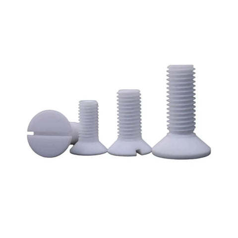 PTFE Coated Flat Countersunk Phillips Screws M12 X 40mm High Temp Corrosion Resistant Premium Grade Heavy Duty Fasteners displayed in various sizes.