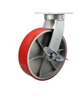 10 Inch Swivel Top Plate Caster Built Tough With Red Poly On Cast Iron Wheel And Side Lock Brake Heavy Duty Industrial Caster