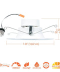 5 Inch And 6 Inch Led Recessed Can Trim Retrofit Kit With Switchable Cct Temperatures Dimmable Six Hundred Lumens showing dimensions and design.