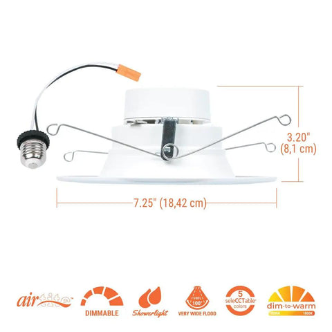 5 Inch And 6 Inch Led Recessed Can Trim Retrofit Kit With Switchable Cct Temperatures Dimmable Six Hundred Lumens showing dimensions and design.
