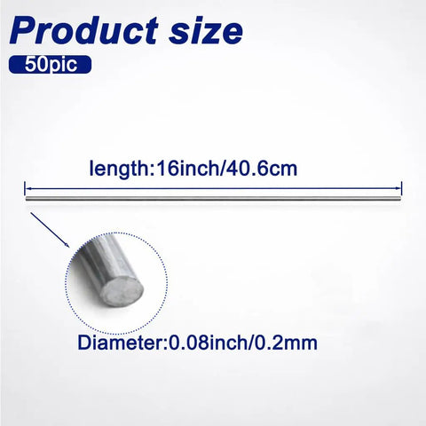 Product size illustration of Solid As A Rock Spring Steel Insulation Support Wires 16 Inch 50 Pack with dimensions shown.