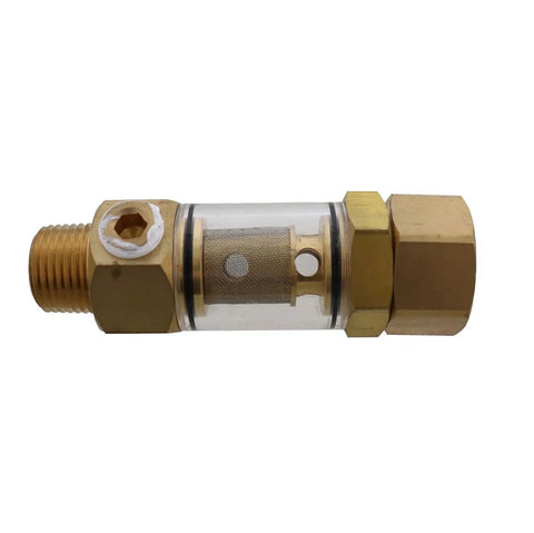 Pressure Washer Inlet Sediment Filter For Three Quarter Inch Garden Hose To One Half Inch MNPT Outlet Brass With Clear Cover