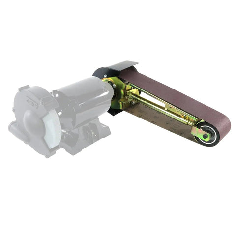 Professional Grade Heavy Duty 4X48 Belt Grinder Attachment with quick swap tension system for bench grinders and disc setup.
